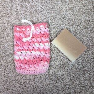 Handmade Crochet Soap Pouch Bag Pink White Ombre Drawstring Bath Shower